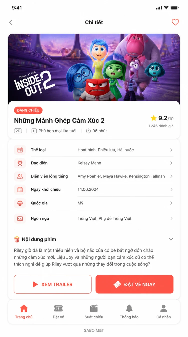 Giao diện mobile rạp chiếu phim mini — màn 8