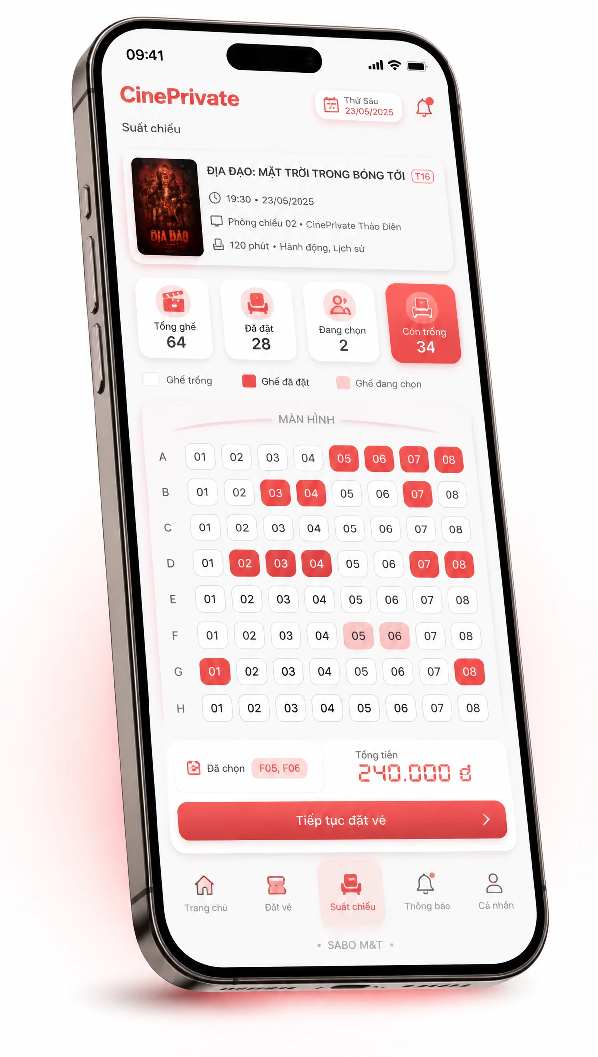 Giao diện mobile rạp chiếu phim mini — màn 4