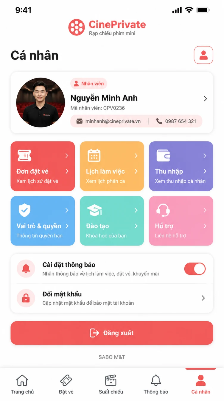 Giao diện mobile rạp chiếu phim mini — màn 10