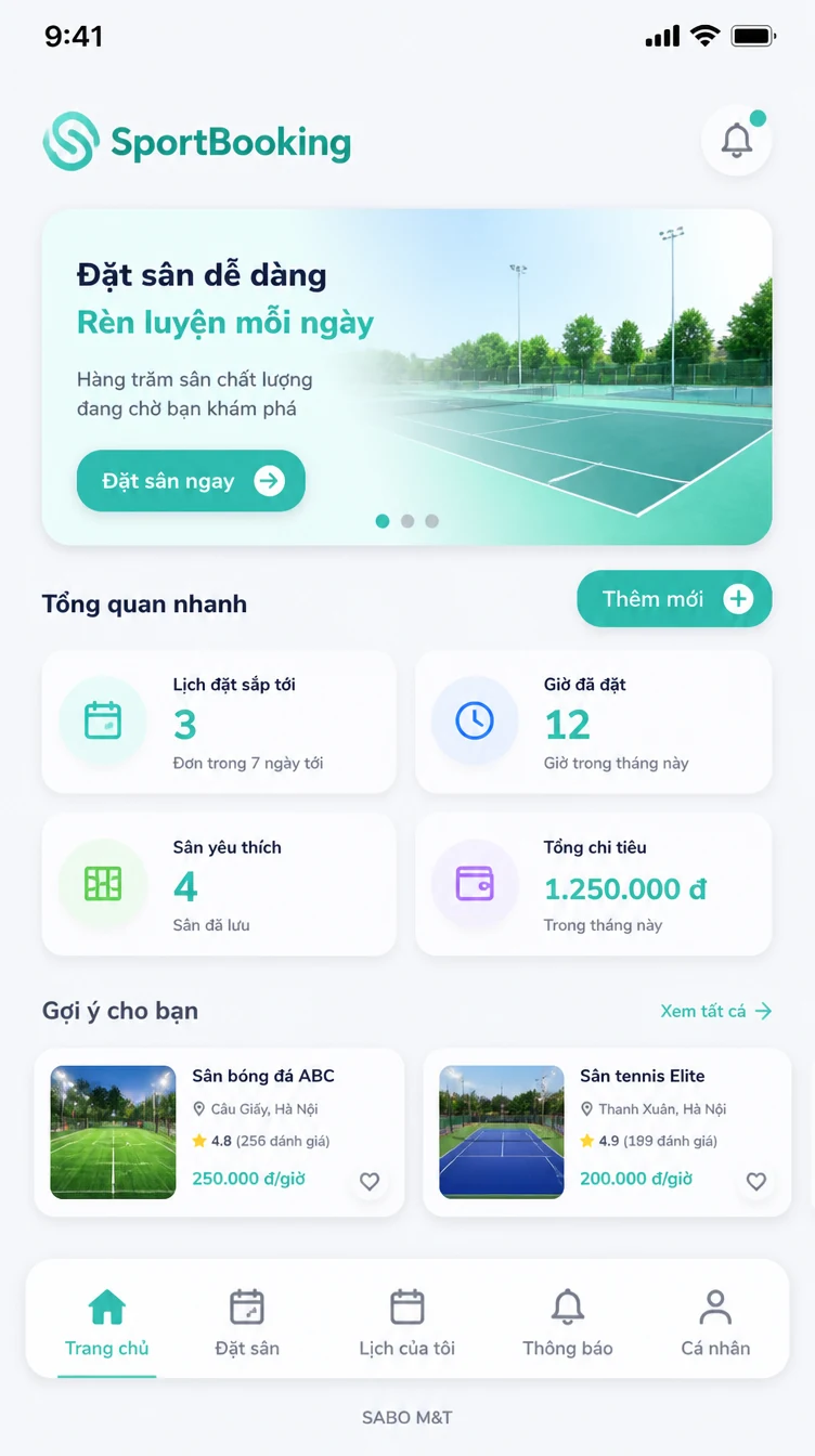 Giao diện mobile sân thể thao cho thuê — màn 6