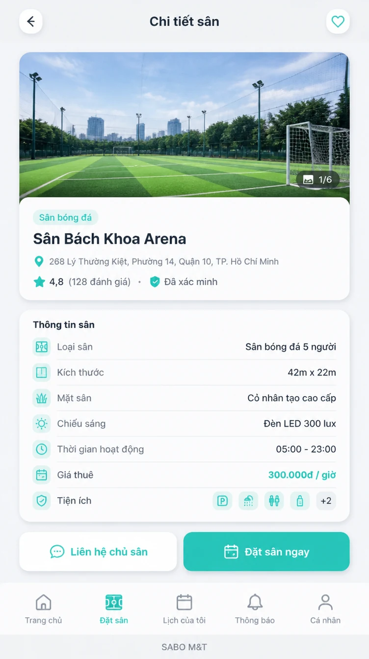 Giao diện mobile sân thể thao cho thuê — màn 8
