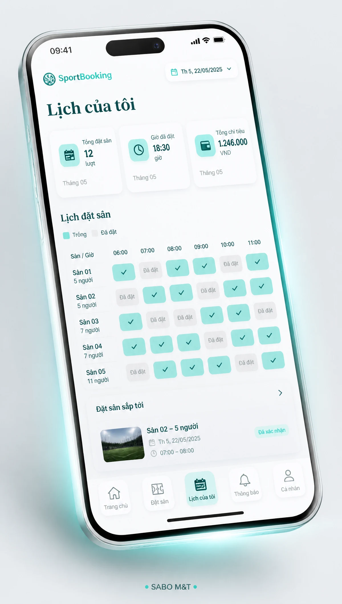 Giao diện mobile sân thể thao cho thuê — màn 4
