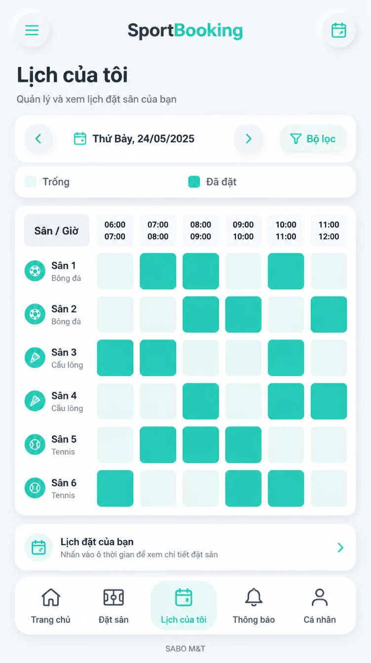 Giao diện mobile sân thể thao cho thuê — màn 9