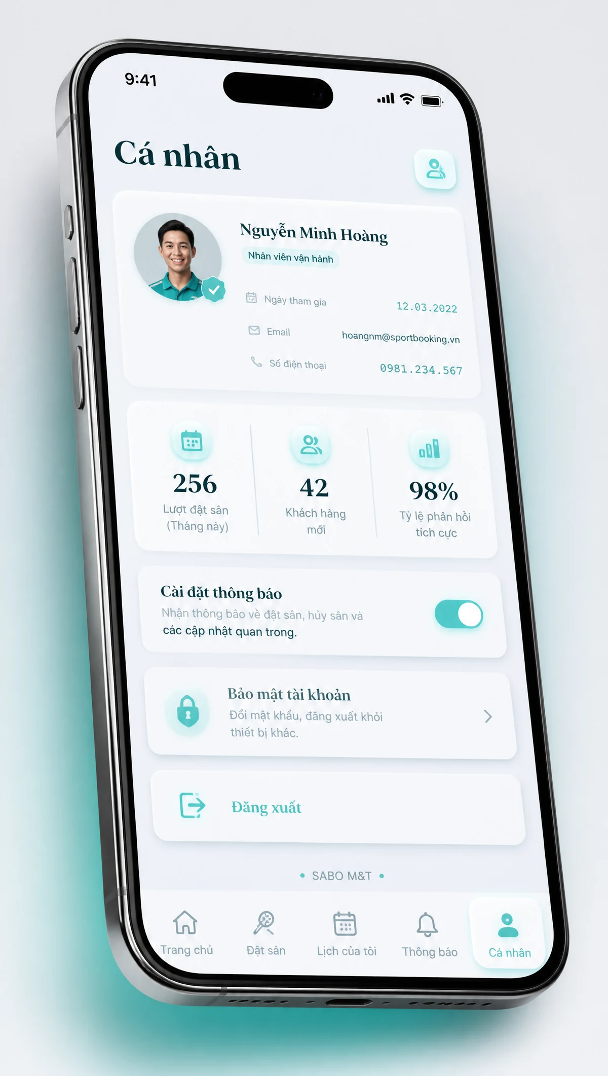 Giao diện mobile sân thể thao cho thuê — màn 5