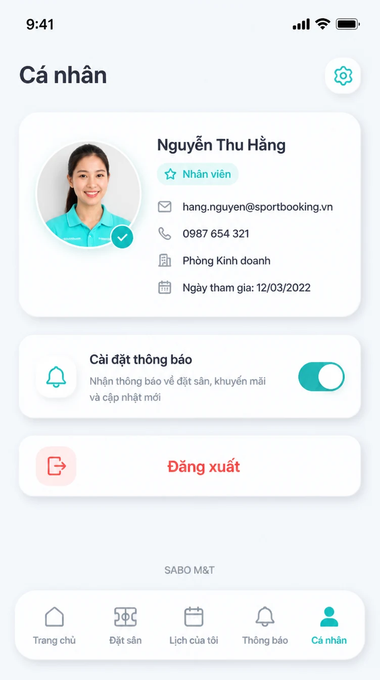 Giao diện mobile sân thể thao cho thuê — màn 10