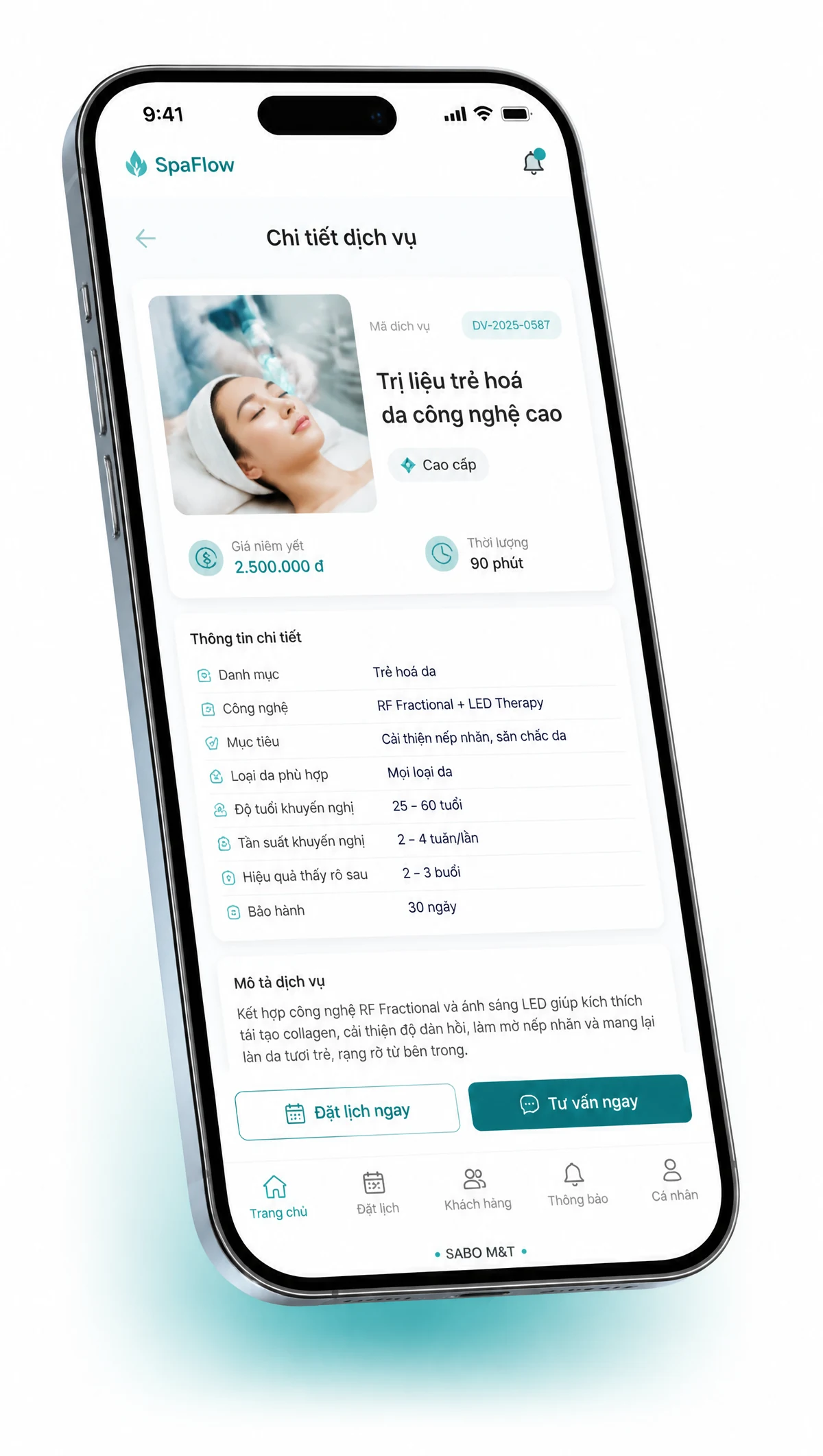 Giao diện mobile spa & thẩm mỹ viện — màn 3