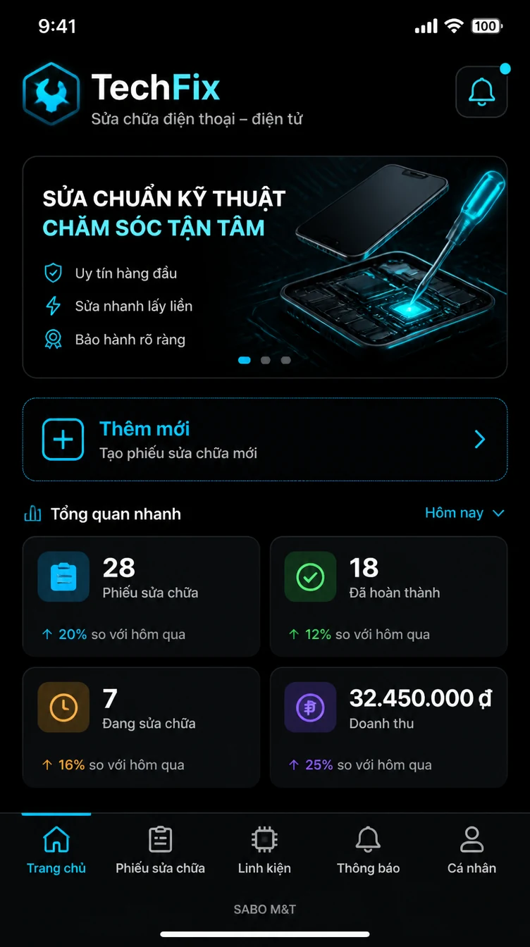 Giao diện mobile sửa chữa điện thoại – điện tử — màn 6