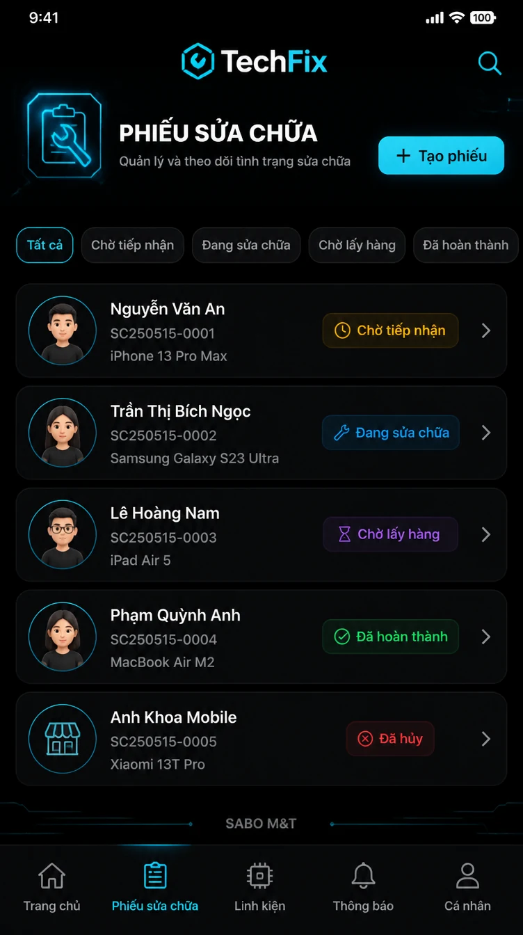 Giao diện mobile sửa chữa điện thoại – điện tử — màn 7