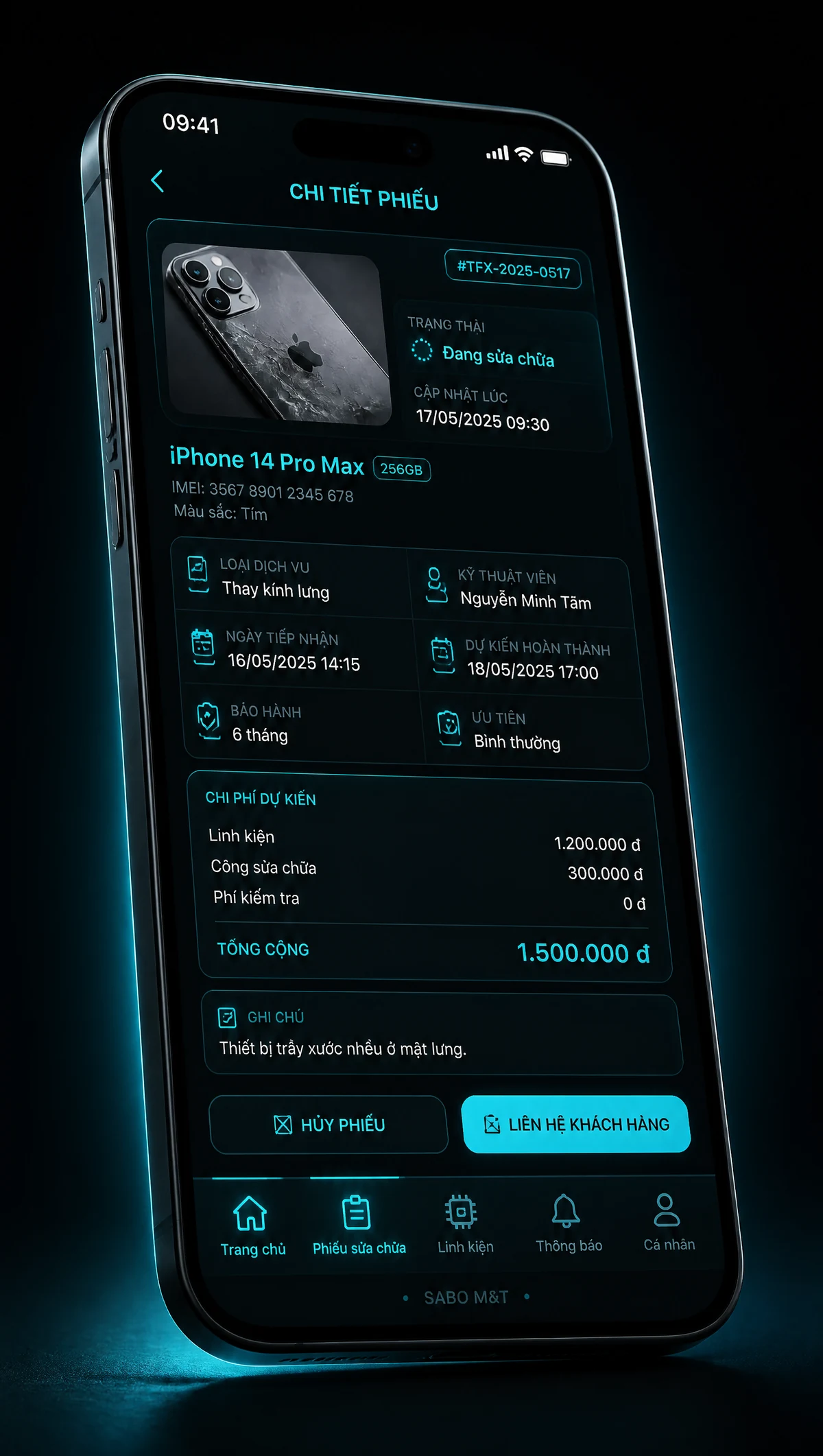 Giao diện mobile sửa chữa điện thoại – điện tử — màn 3