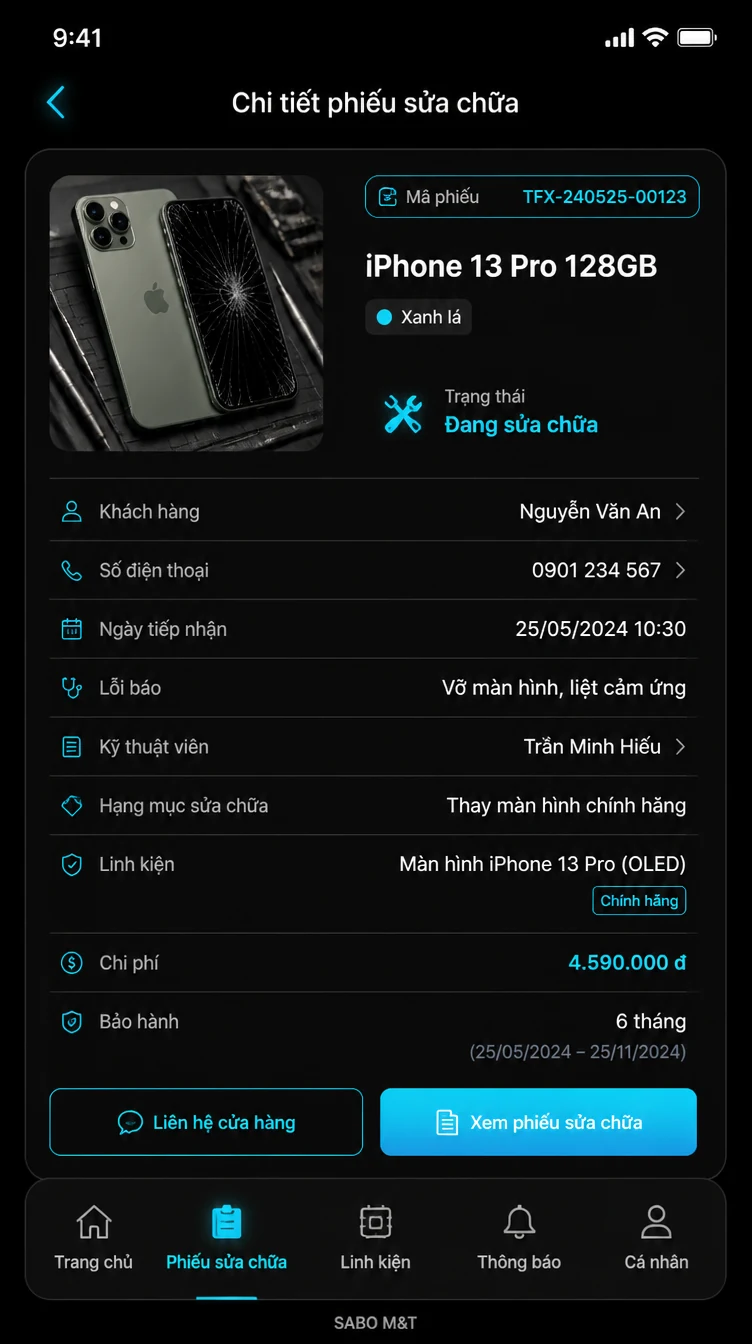 Giao diện mobile sửa chữa điện thoại – điện tử — màn 8