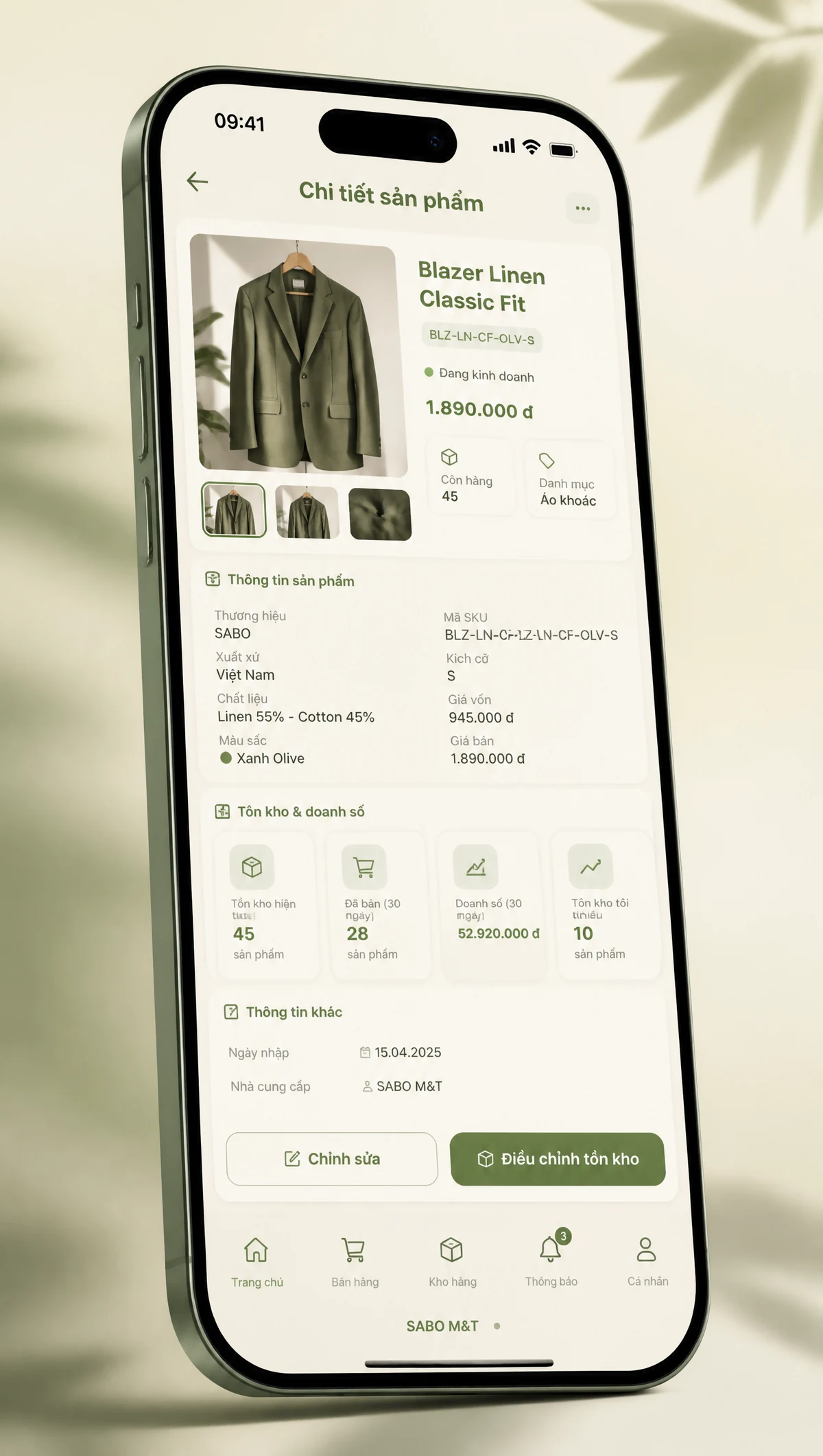 Giao diện mobile cửa hàng thời trang — màn 3