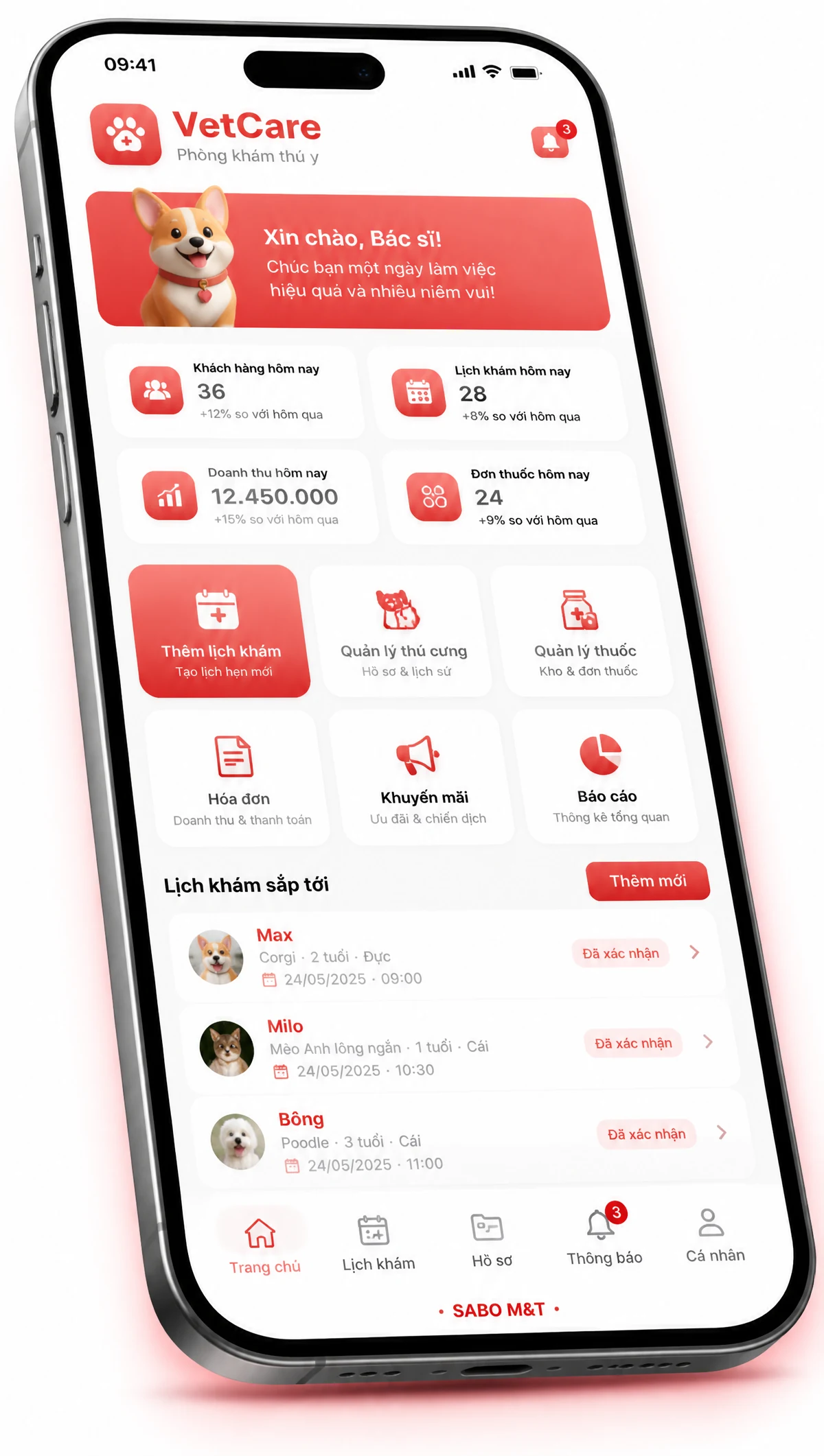 Giao diện mobile phòng khám thú y — màn 1