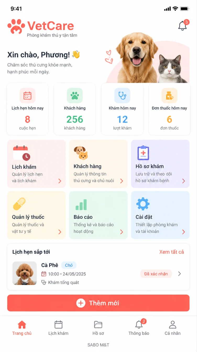 Giao diện mobile phòng khám thú y — màn 6