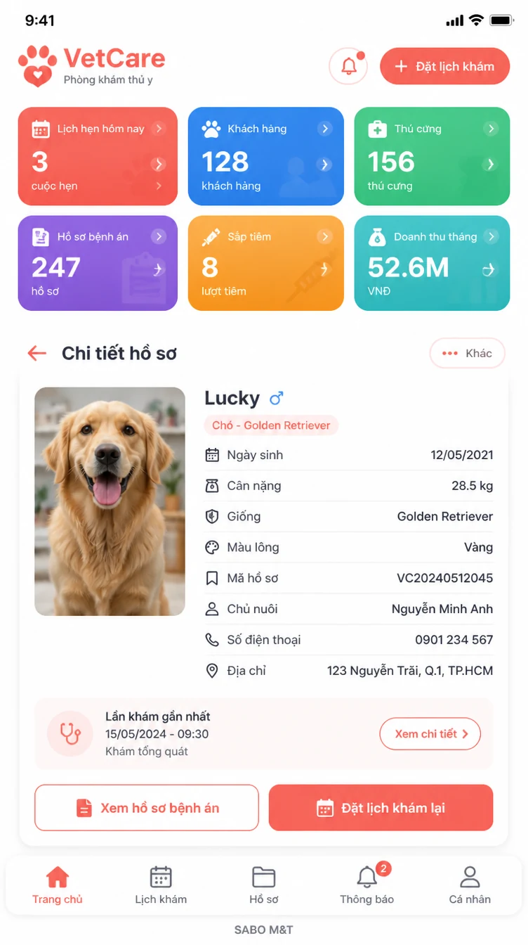 Giao diện mobile phòng khám thú y — màn 8
