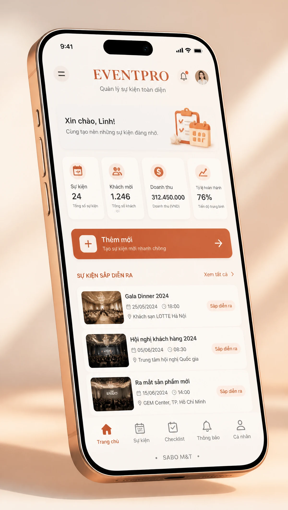 Giao diện mobile công ty tổ chức sự kiện — màn 1