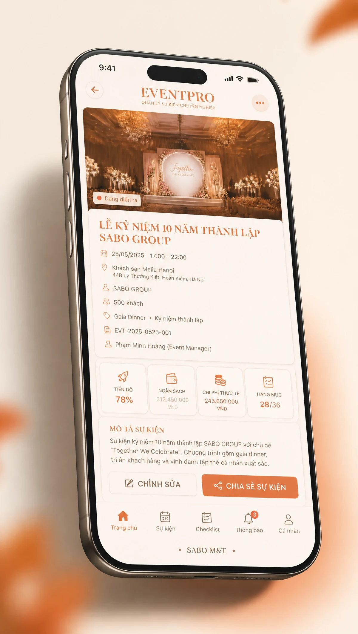 Giao diện mobile công ty tổ chức sự kiện — màn 3