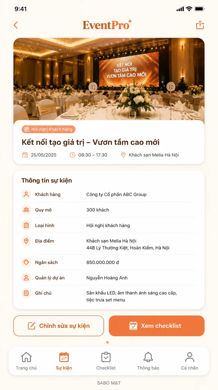 Giao diện mobile công ty tổ chức sự kiện — màn 8