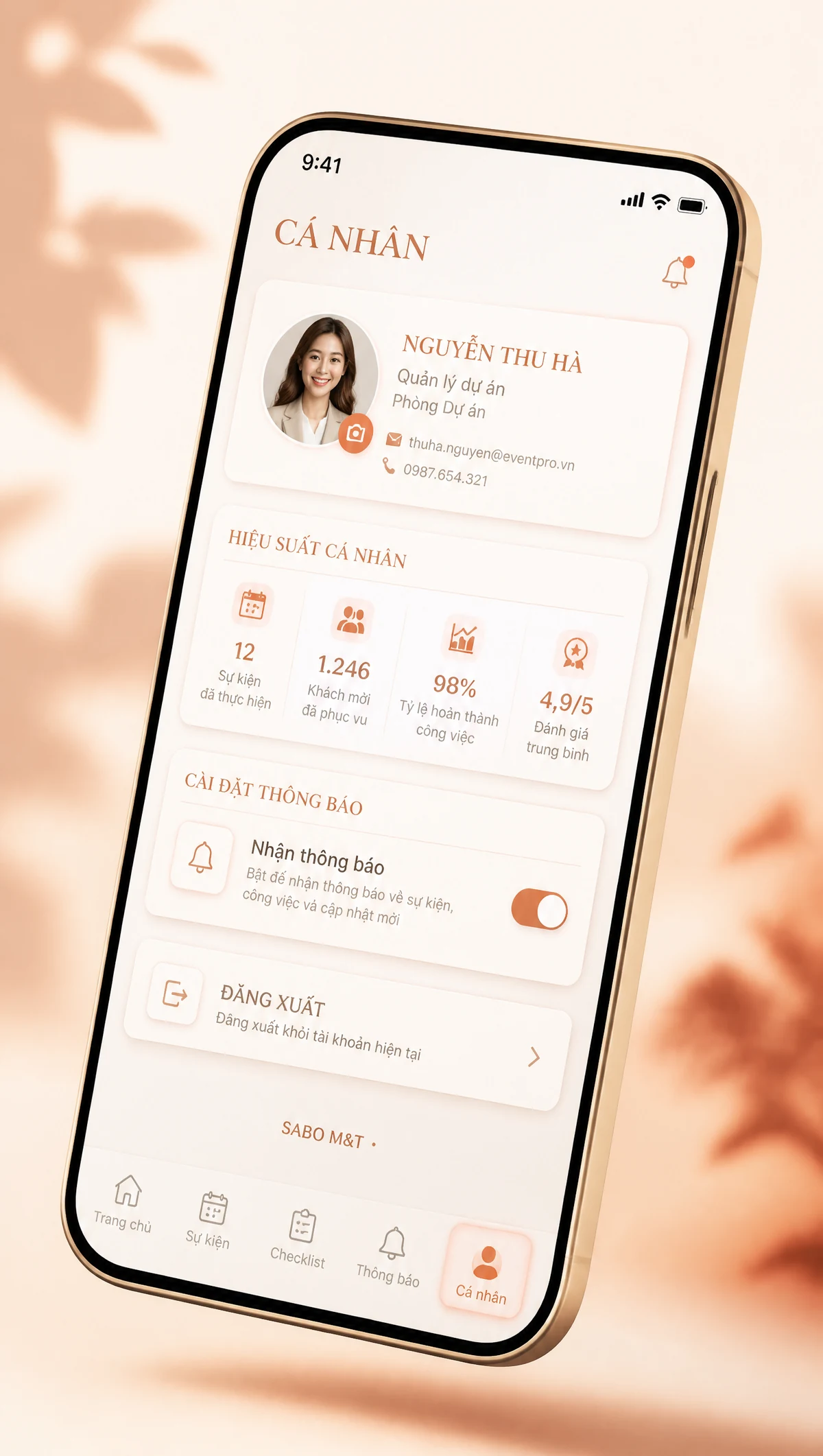 Giao diện mobile công ty tổ chức sự kiện — màn 5