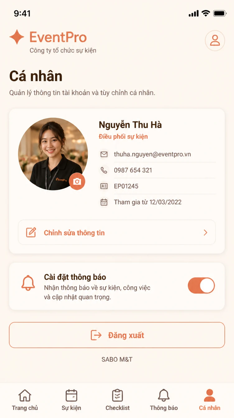 Giao diện mobile công ty tổ chức sự kiện — màn 10