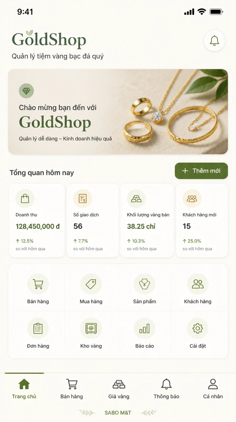 Giao diện mobile tiệm vàng bạc đá quý — màn 6