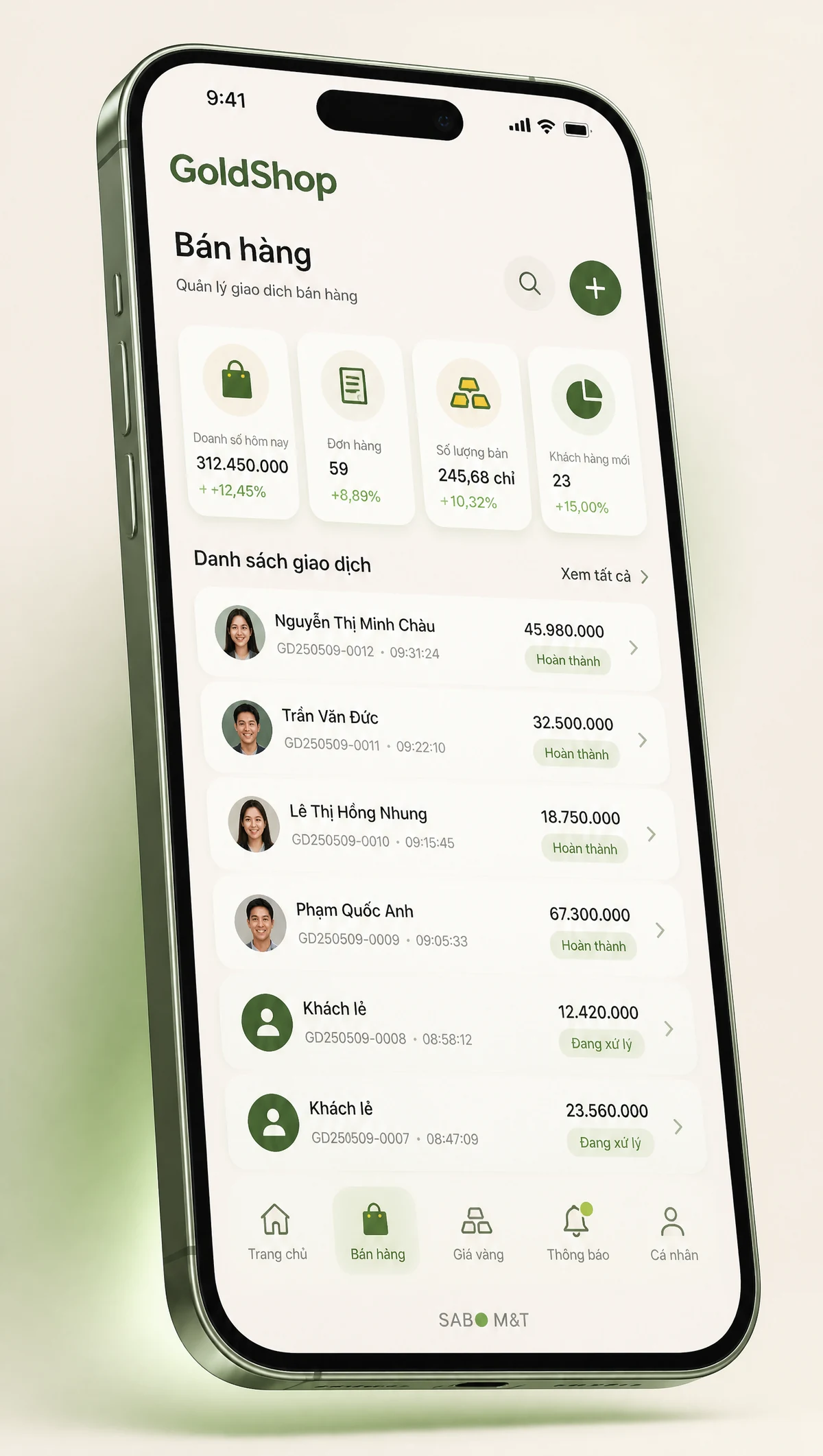 Giao diện mobile tiệm vàng bạc đá quý — màn 2