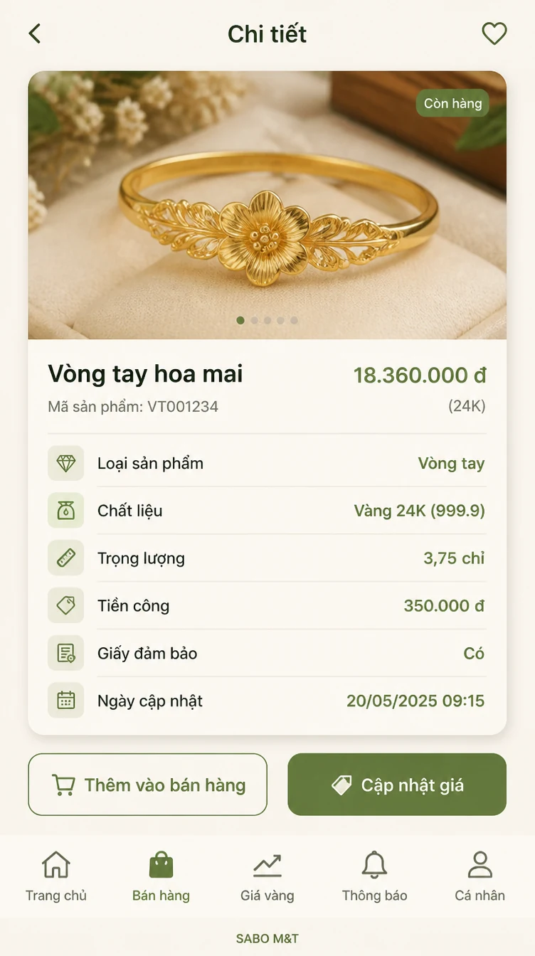 Giao diện mobile tiệm vàng bạc đá quý — màn 8