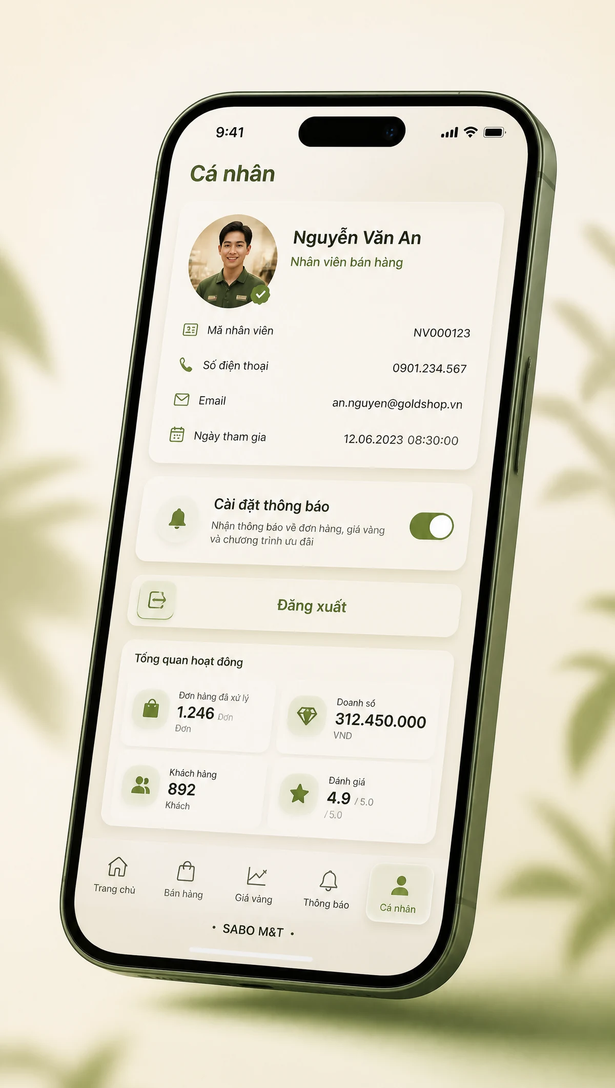 Giao diện mobile tiệm vàng bạc đá quý — màn 5
