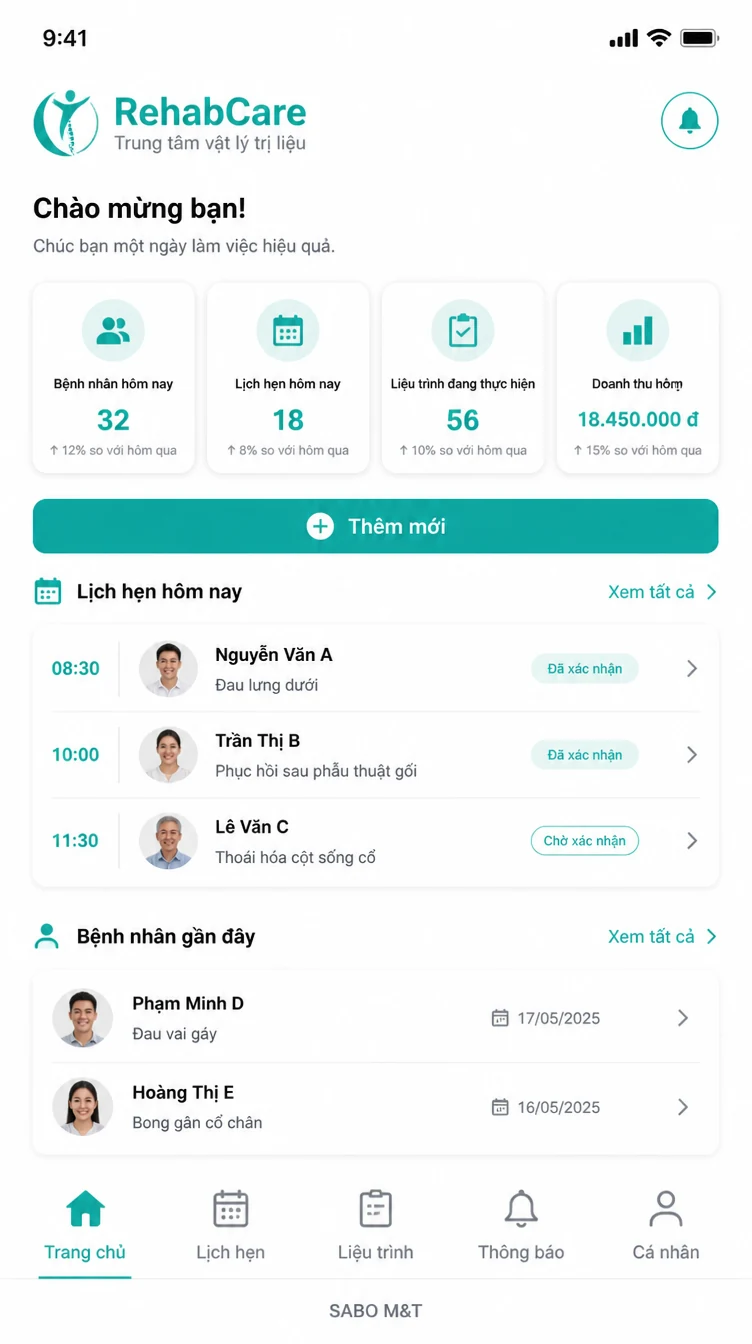Giao diện mobile trung tâm vật lý trị liệu — màn 6