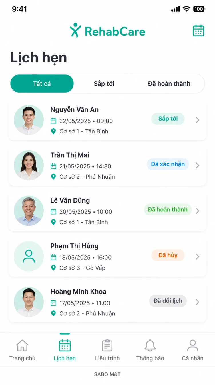 Giao diện mobile trung tâm vật lý trị liệu — màn 7