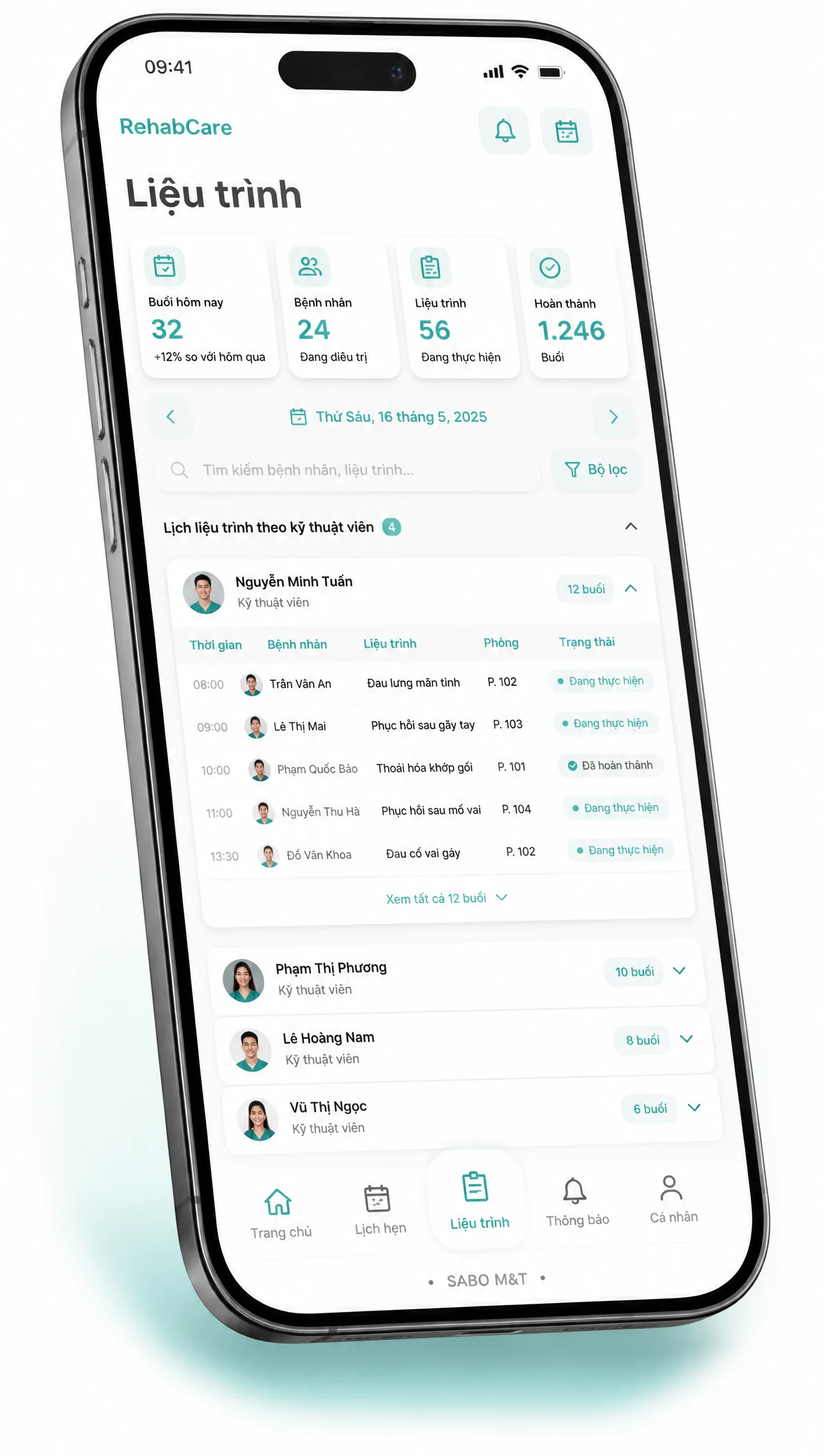 Giao diện mobile trung tâm vật lý trị liệu — màn 4