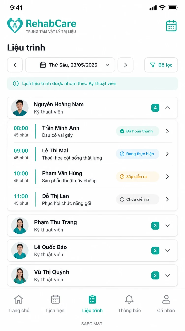 Giao diện mobile trung tâm vật lý trị liệu — màn 9
