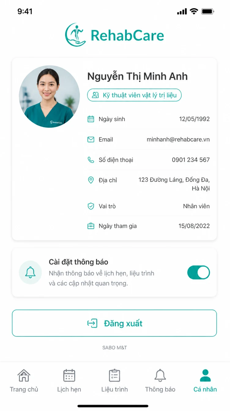 Giao diện mobile trung tâm vật lý trị liệu — màn 10
