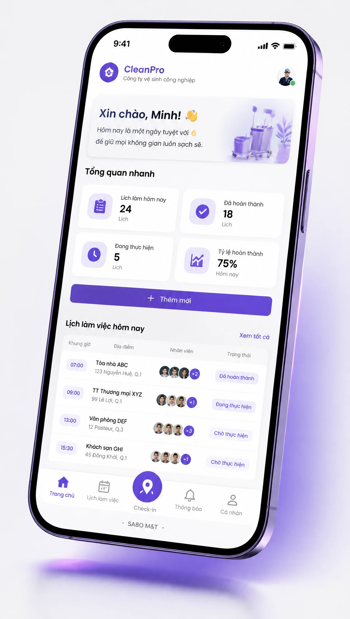 Giao diện mobile công ty vệ sinh công nghiệp — màn 1