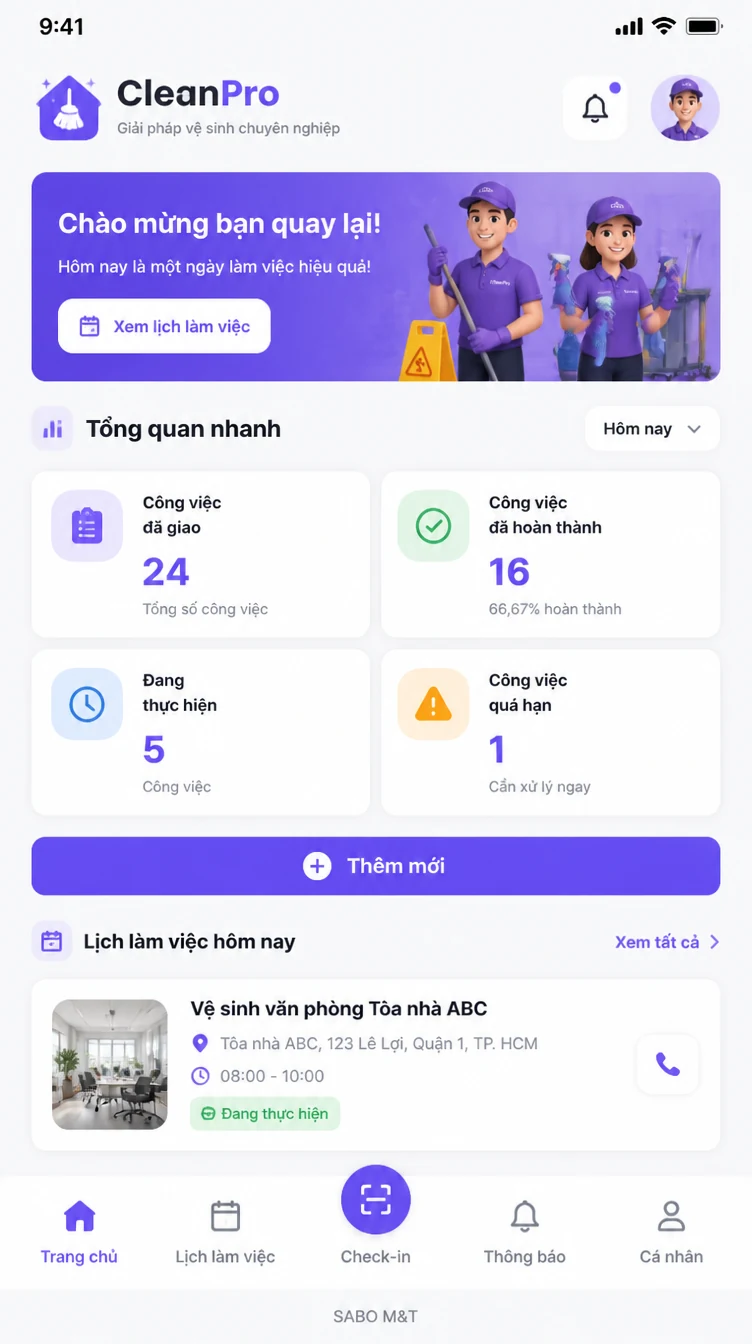 Giao diện mobile công ty vệ sinh công nghiệp — màn 6