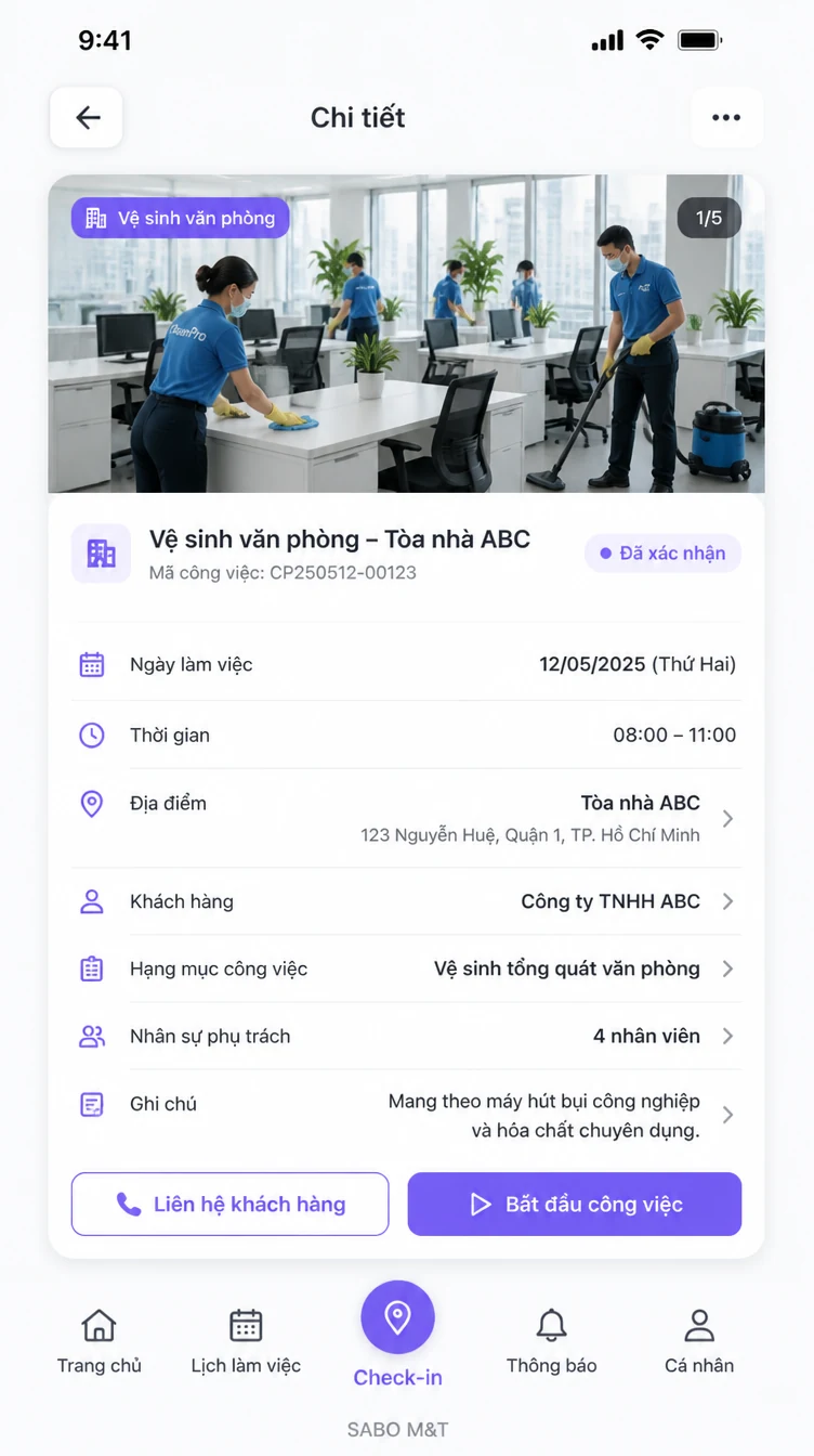 Giao diện mobile công ty vệ sinh công nghiệp — màn 8