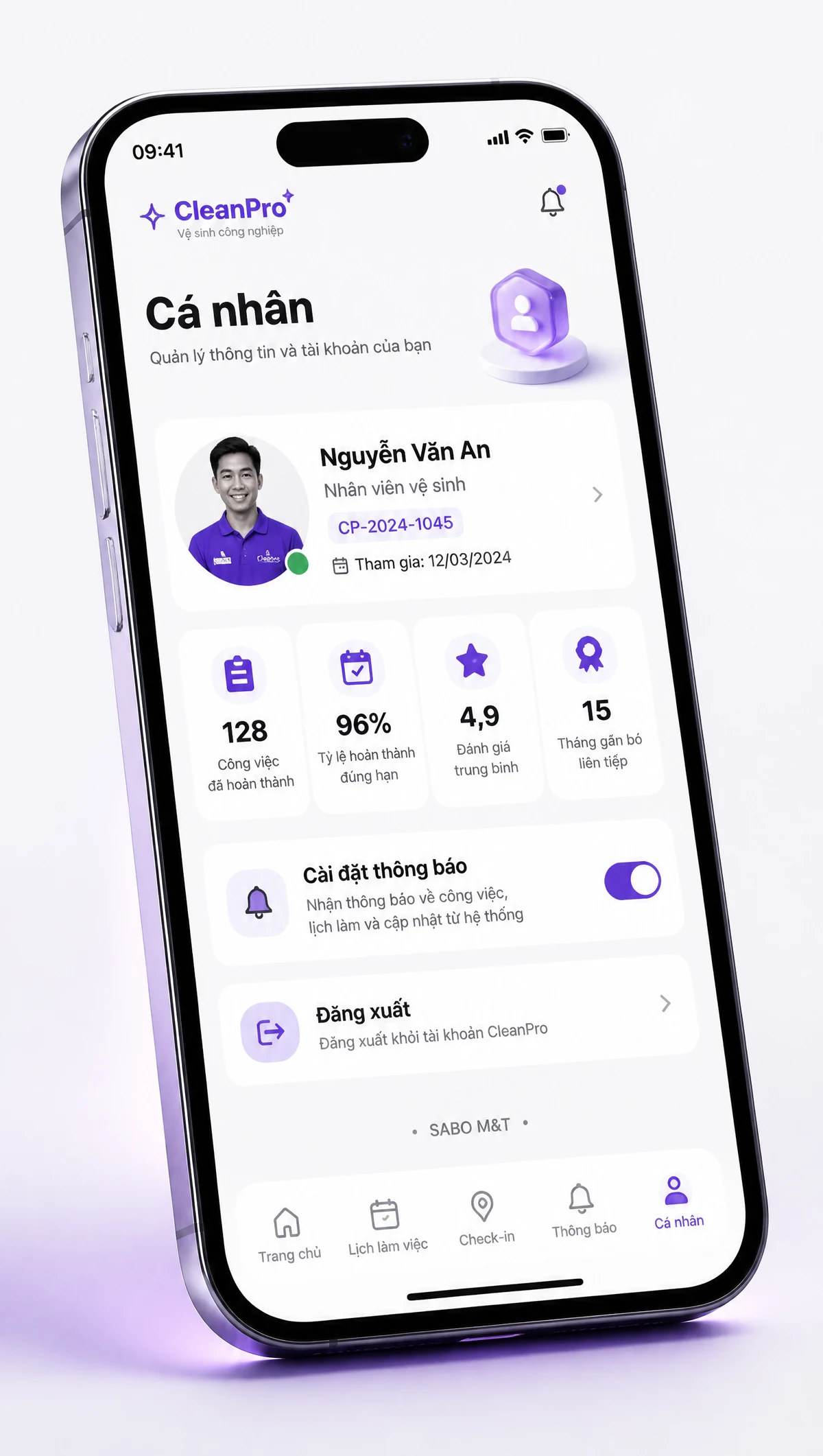 Giao diện mobile công ty vệ sinh công nghiệp — màn 5