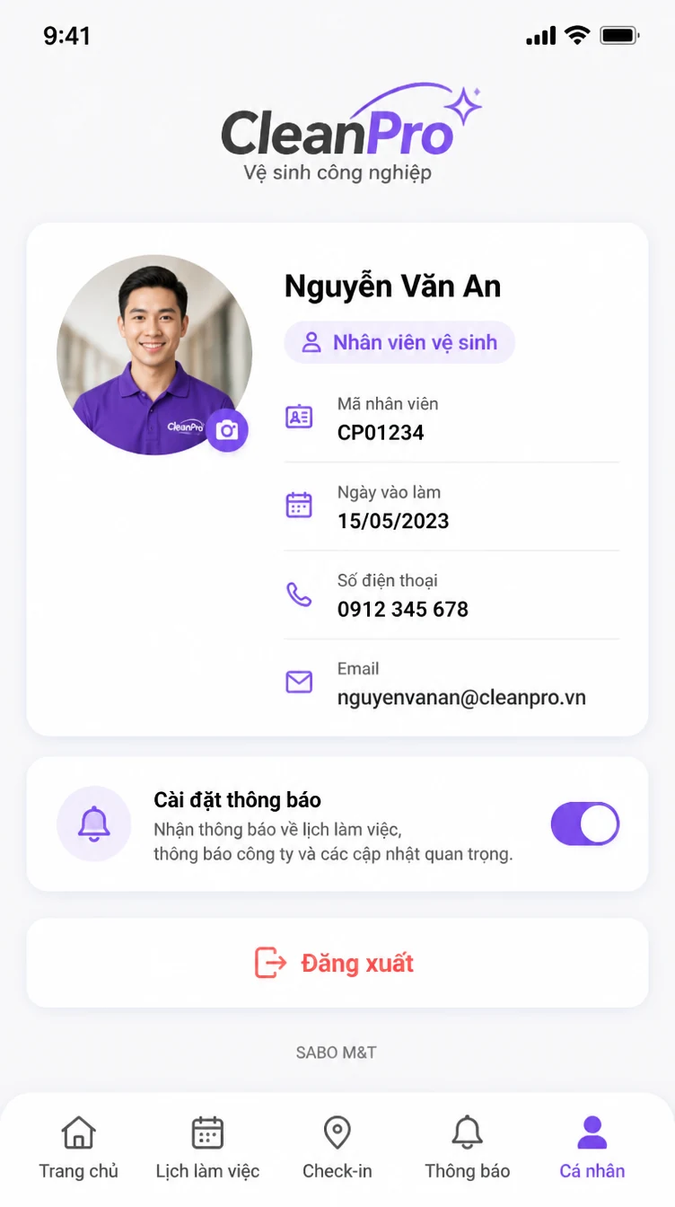 Giao diện mobile công ty vệ sinh công nghiệp — màn 10