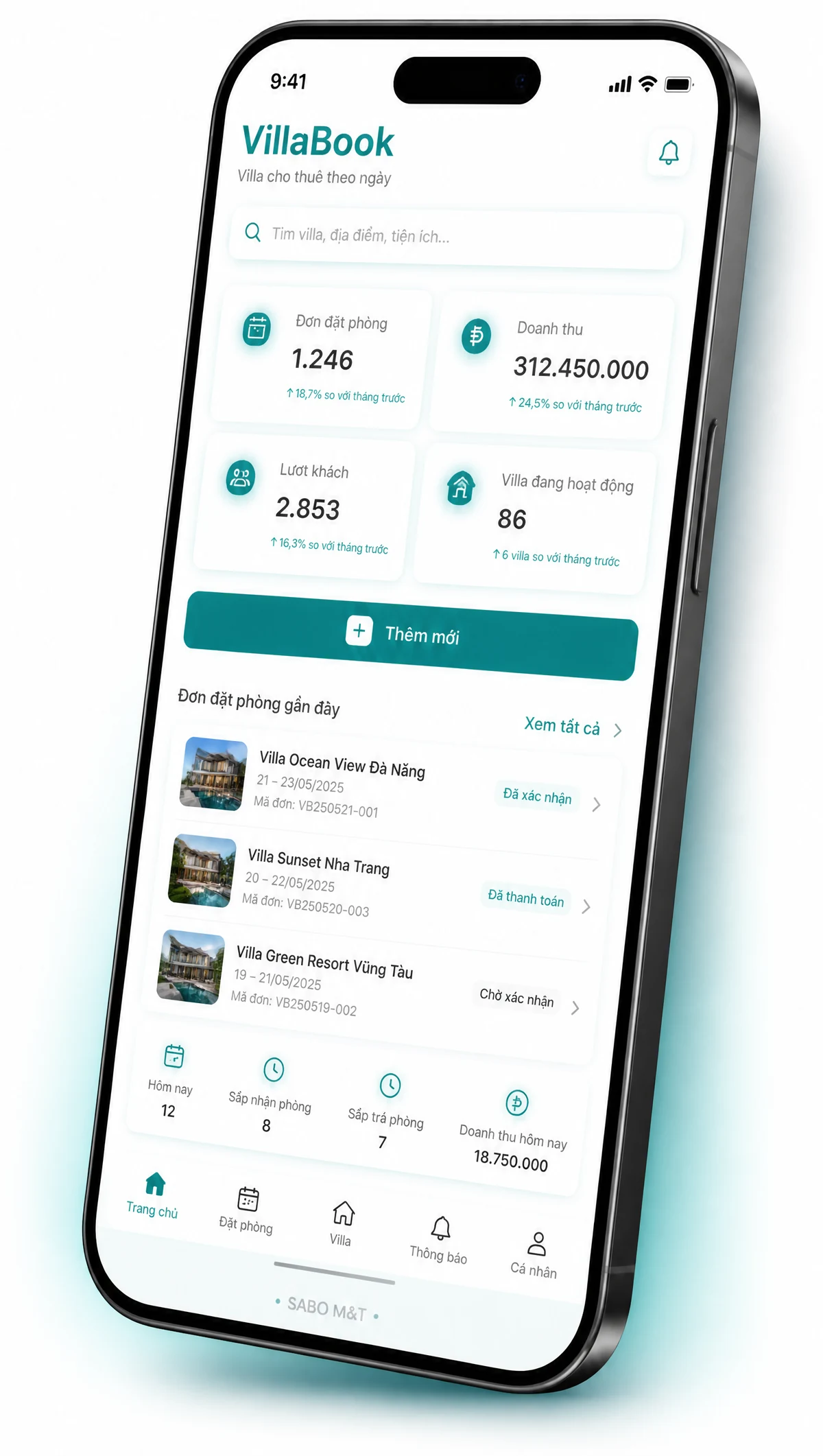 Giao diện mobile villa cho thuê theo ngày — màn 1