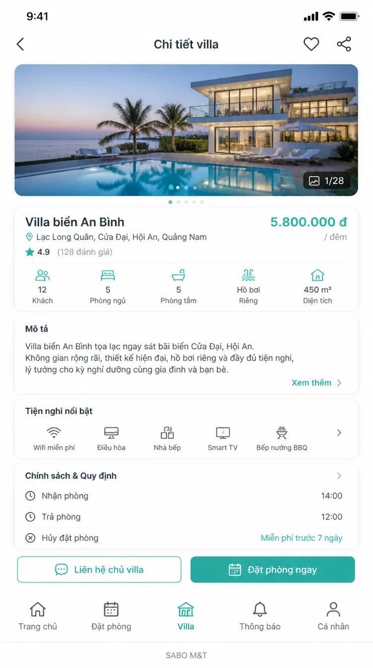 Giao diện mobile villa cho thuê theo ngày — màn 8