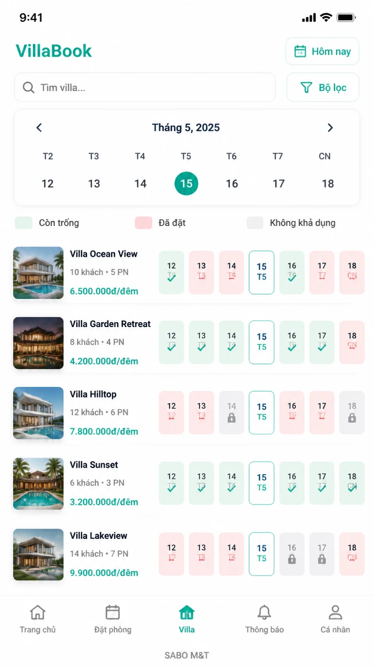 Giao diện mobile villa cho thuê theo ngày — màn 9