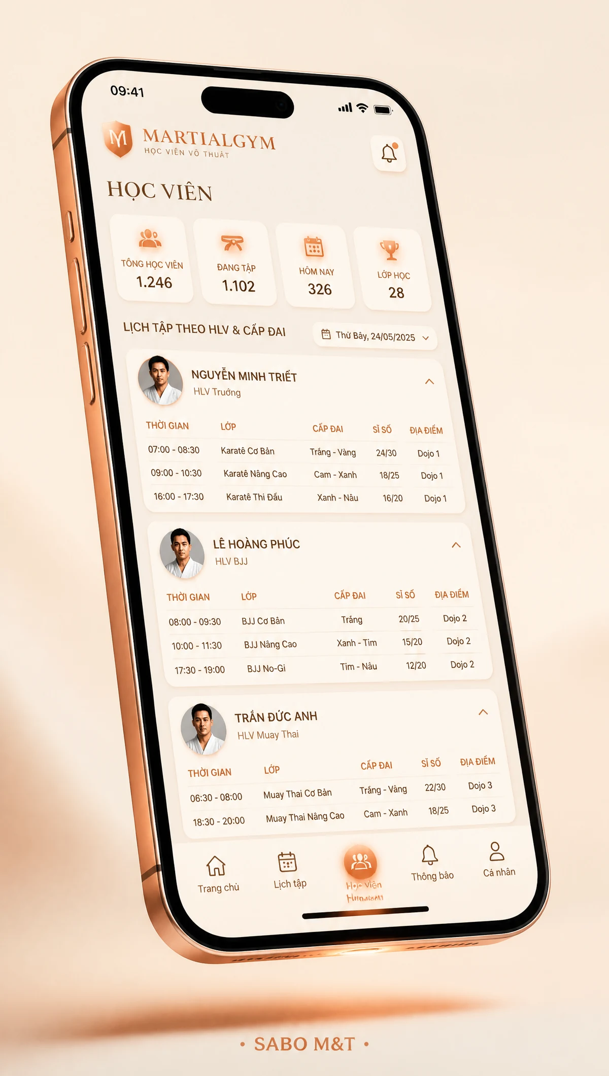 Giao diện mobile học viện võ thuật — màn 4