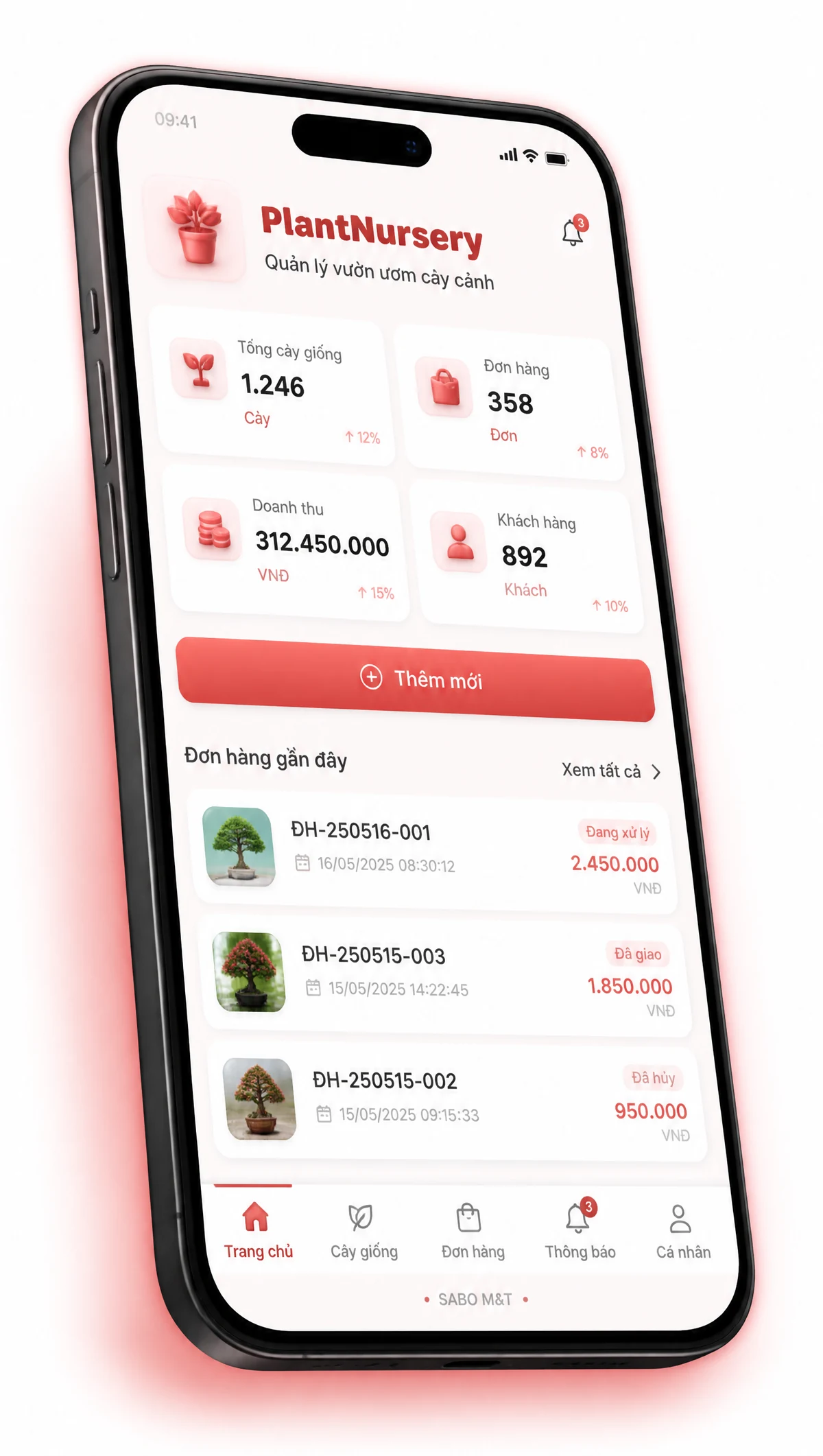 Giao diện mobile vườn ươm cây cảnh — màn 1
