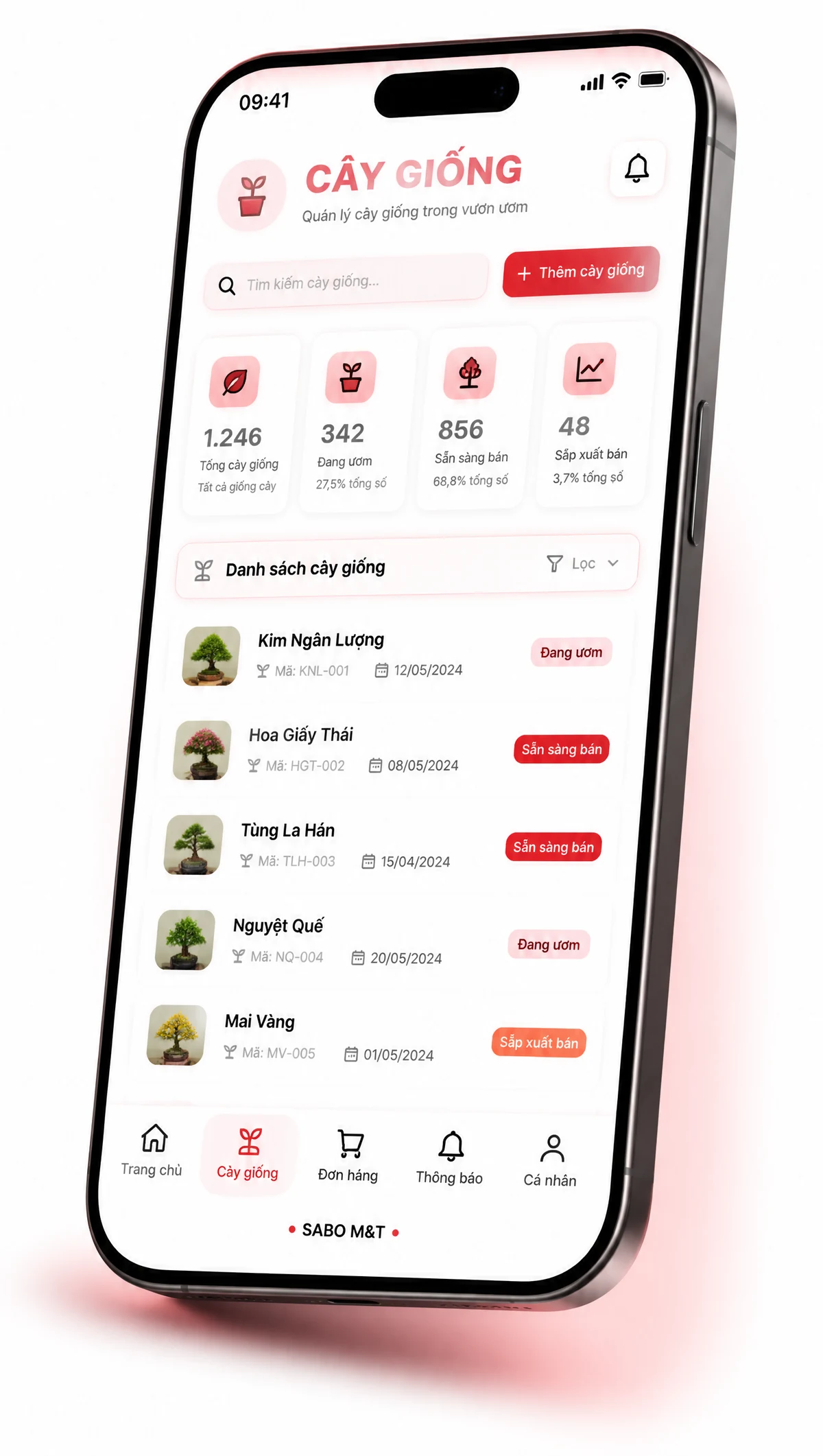 Giao diện mobile vườn ươm cây cảnh — màn 2