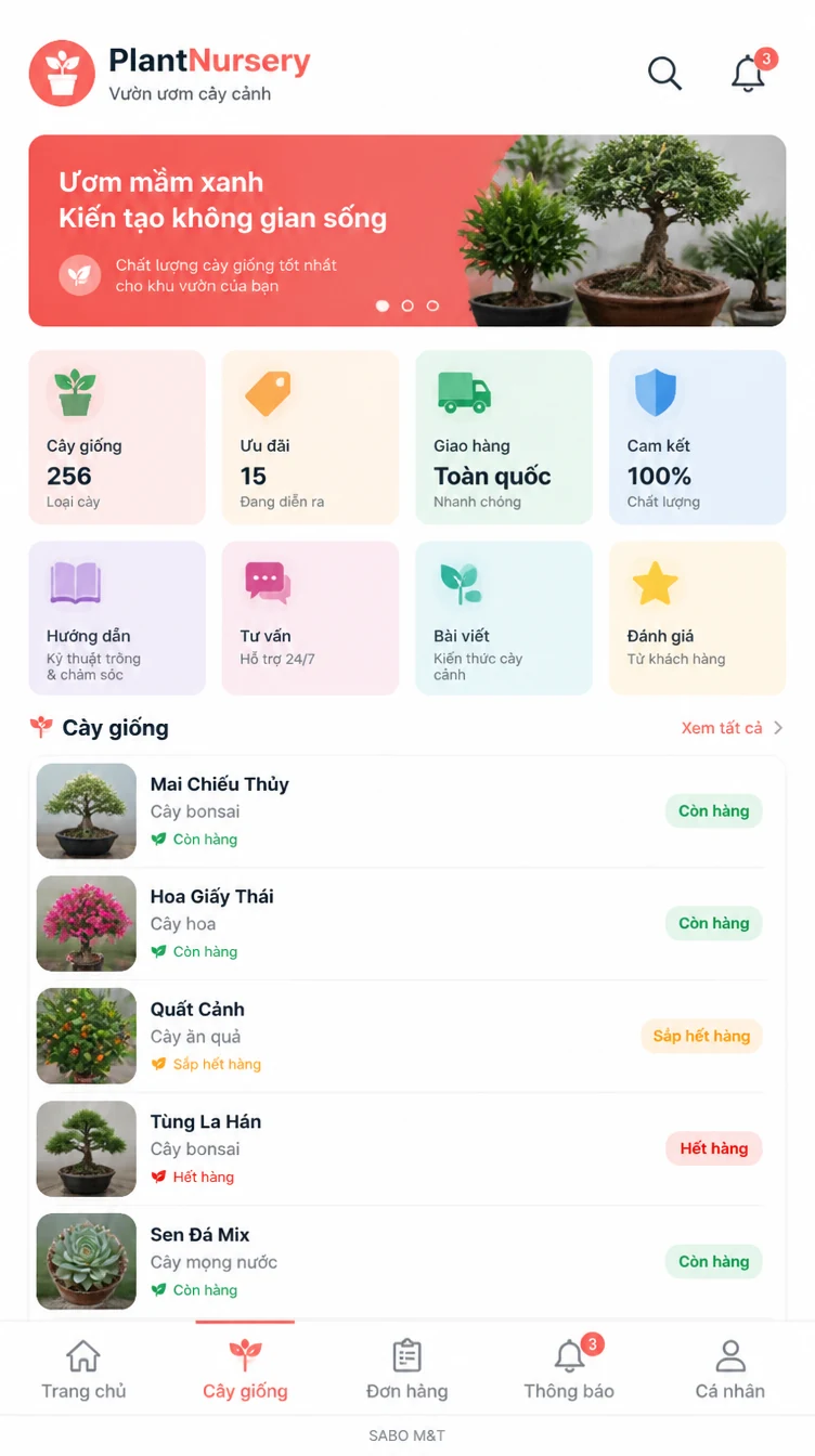 Giao diện mobile vườn ươm cây cảnh — màn 7