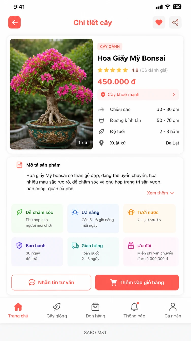 Giao diện mobile vườn ươm cây cảnh — màn 8