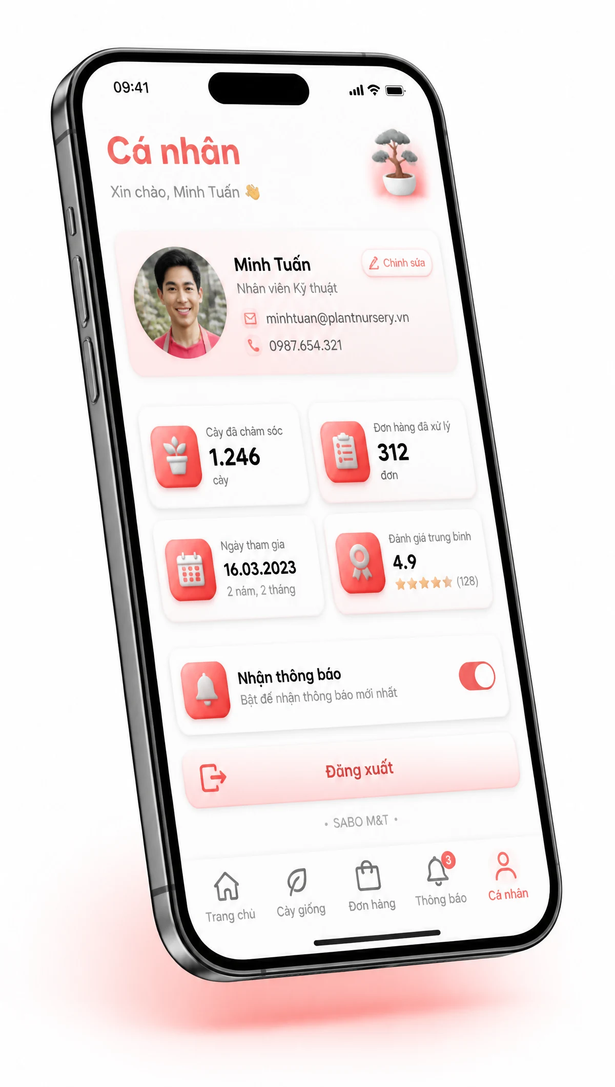 Giao diện mobile vườn ươm cây cảnh — màn 5