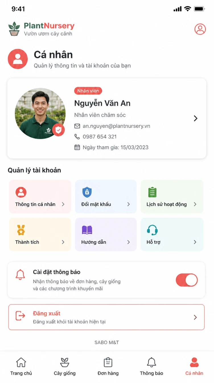 Giao diện mobile vườn ươm cây cảnh — màn 10