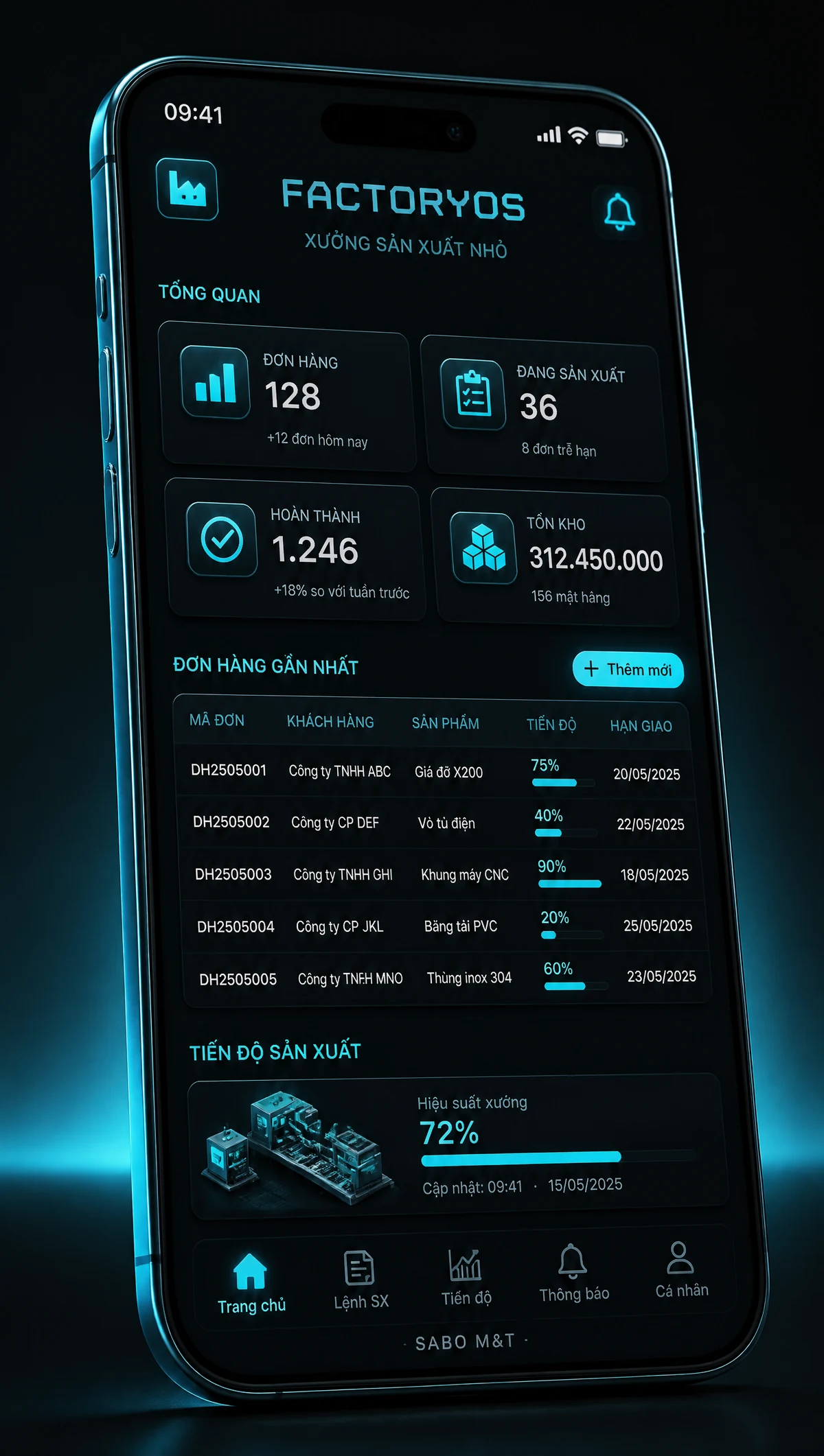 Giao diện mobile xưởng sản xuất nhỏ — màn 1