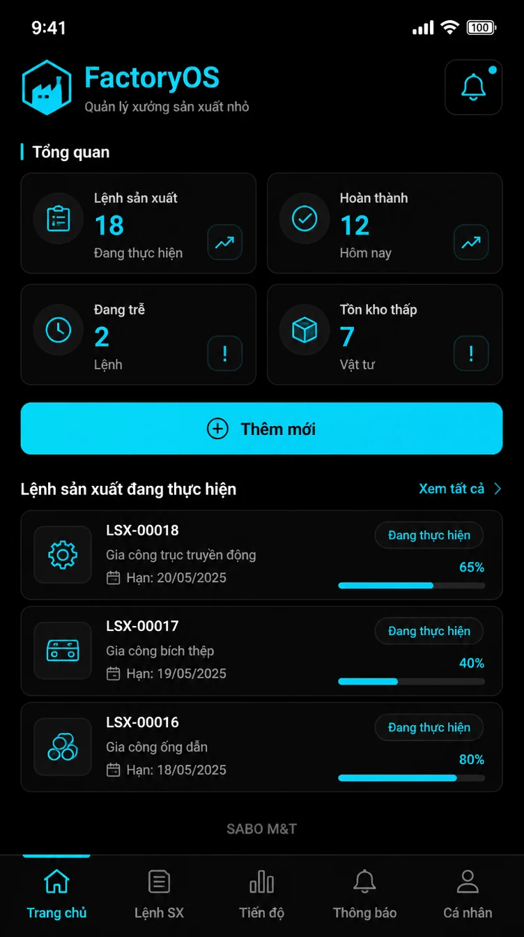 Giao diện mobile xưởng sản xuất nhỏ — màn 6