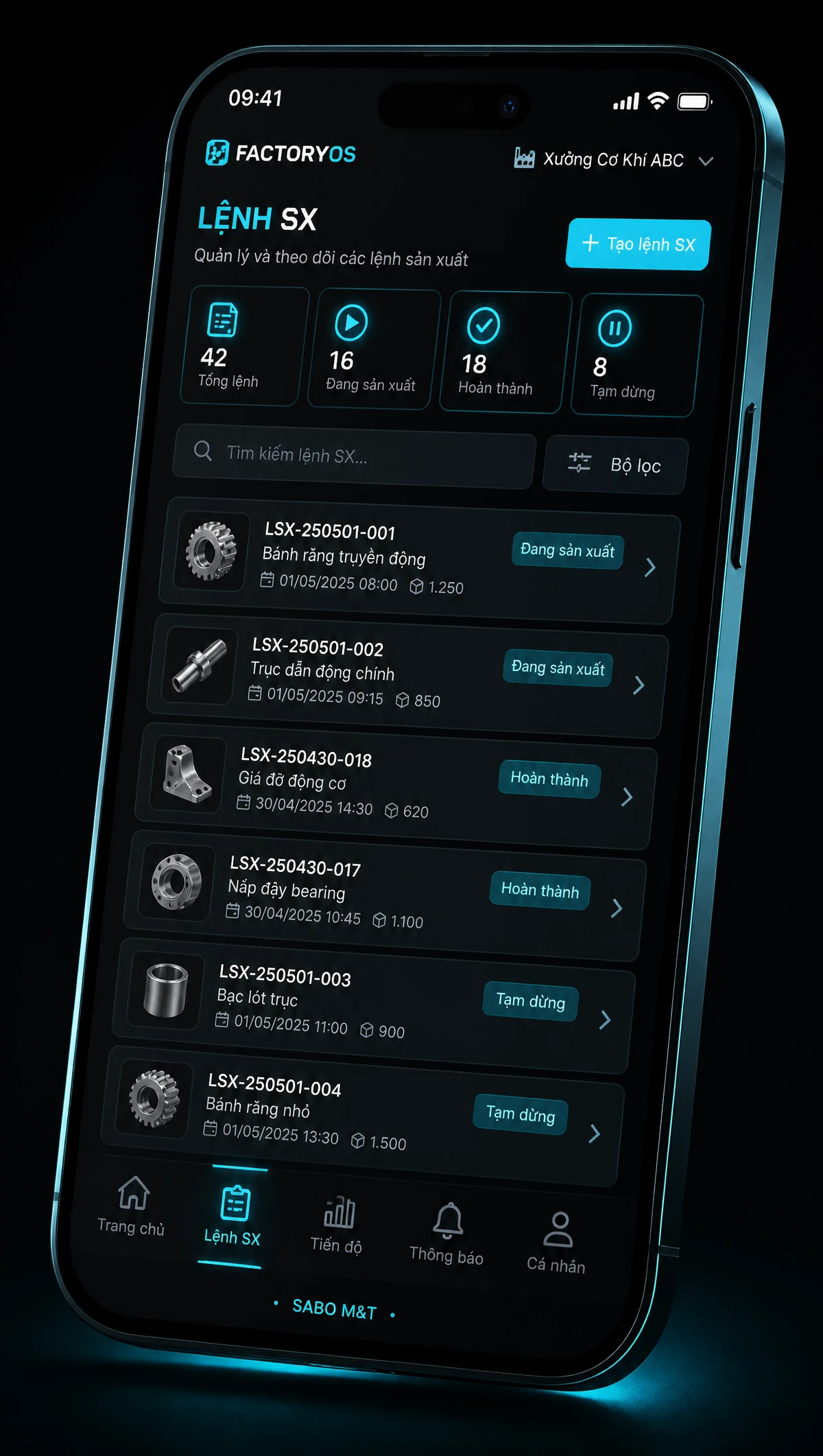 Giao diện mobile xưởng sản xuất nhỏ — màn 2